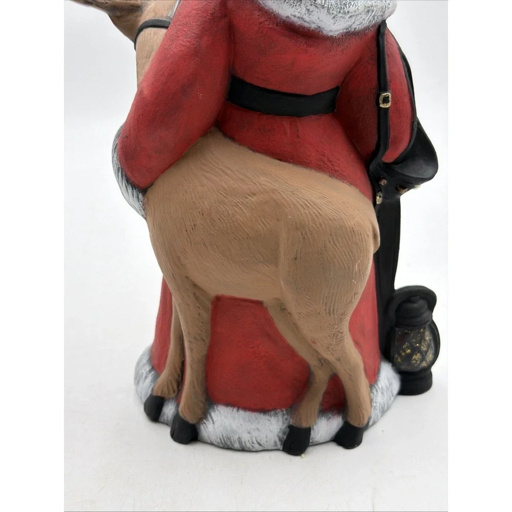 Santa Claus Feeding Reindeer Ceramic Statue VINTAGE Christmas not Rudolph